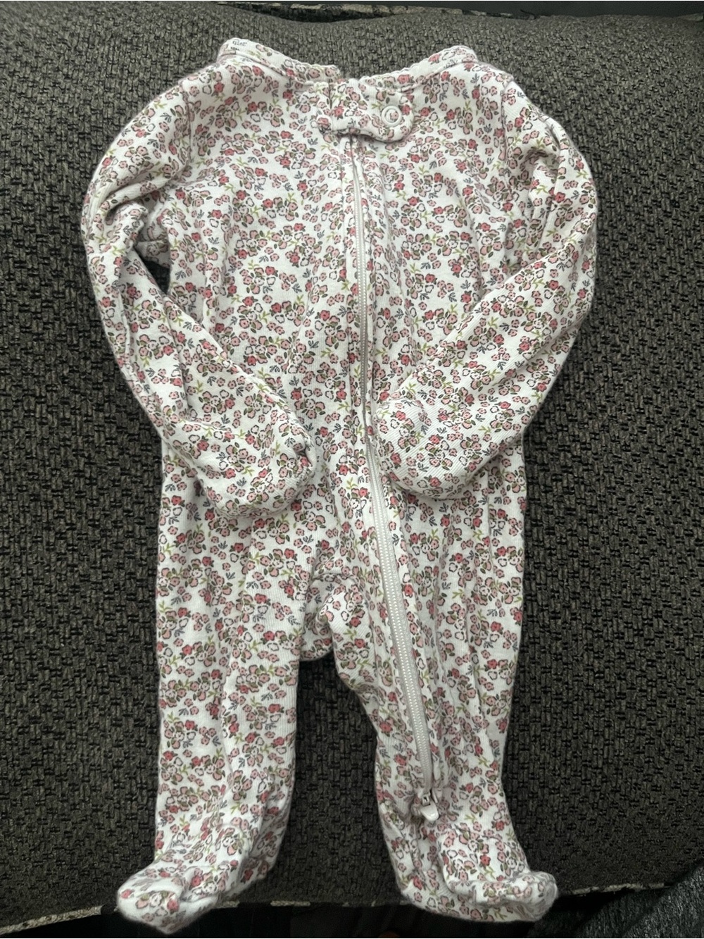 Floral Zip-Front Baby One-Piece - Pink/White
